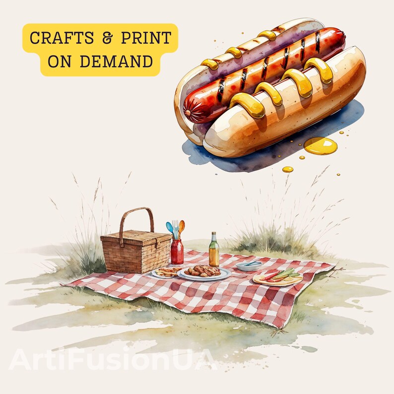 Watercolor BBQ Grill Clipart Bundle: Summer Party PNG (digital Download ...