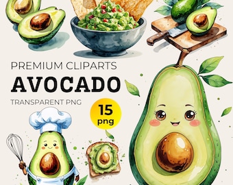 Aquarel avocado clipartbundel, voedsel-png's (direct downloaden)