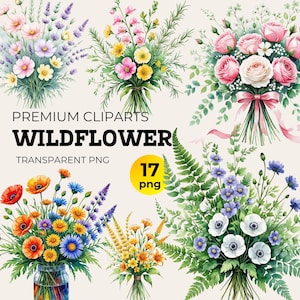 Watercolor Wildflower Clipart: Botanical PNG Bundle (Digital Download)