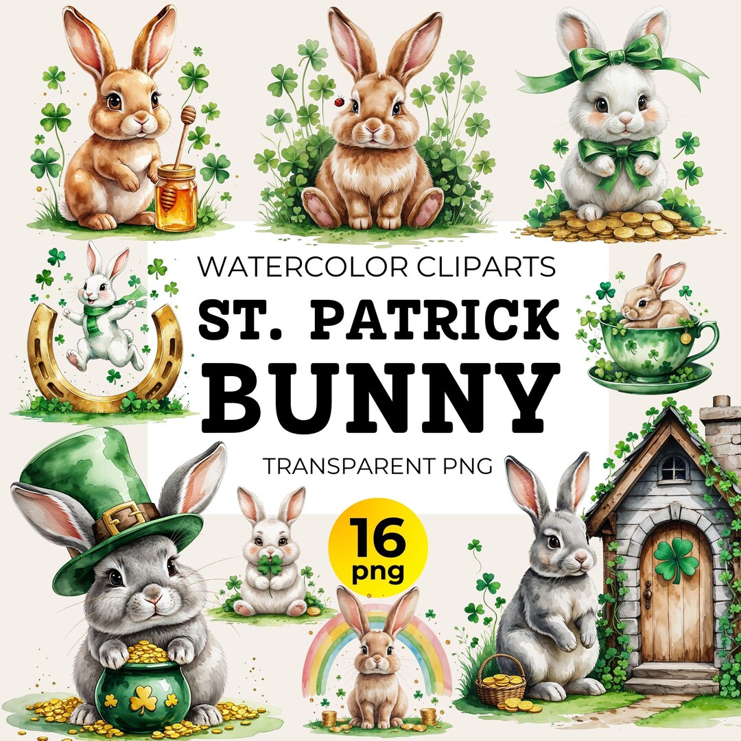 St Patricks Day Bunny Watercolor Clipart for Craft & Sublimation, St ...