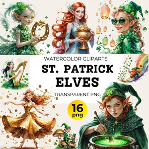 St Patrick Elves clipartset voor sublimatie Craft & scrapbook, schattige aquarel Fantasy Leprechaun Elf Clover clipart, Irish St Patricks Day, png PNGEgg