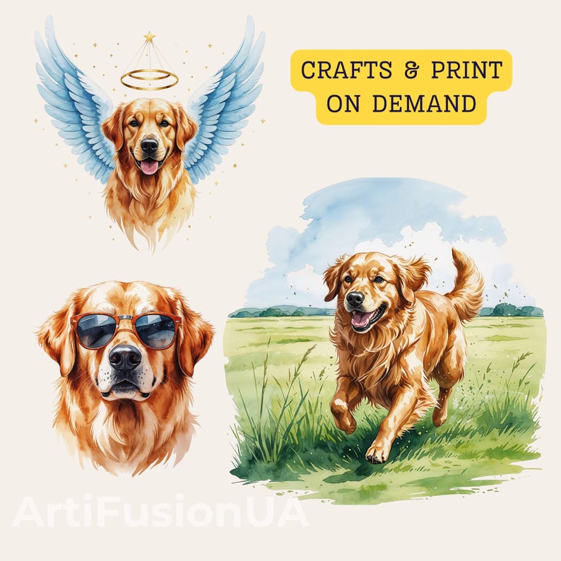 Golden Retriever Clipart Bundle: Watercolor Dog Breed PNG (digital ...