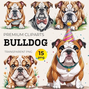Bulldog Clipart for Sublimation & Craft, Watercolor Dog Bulldog Breed Portrait Clip Art, Puppy Clipart, Bulldog Mom Dad Gift, Dog Lover Gift