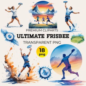 Watercolor Ultimate Frisbee Clipart Set: Sports PNG (Digital Download)