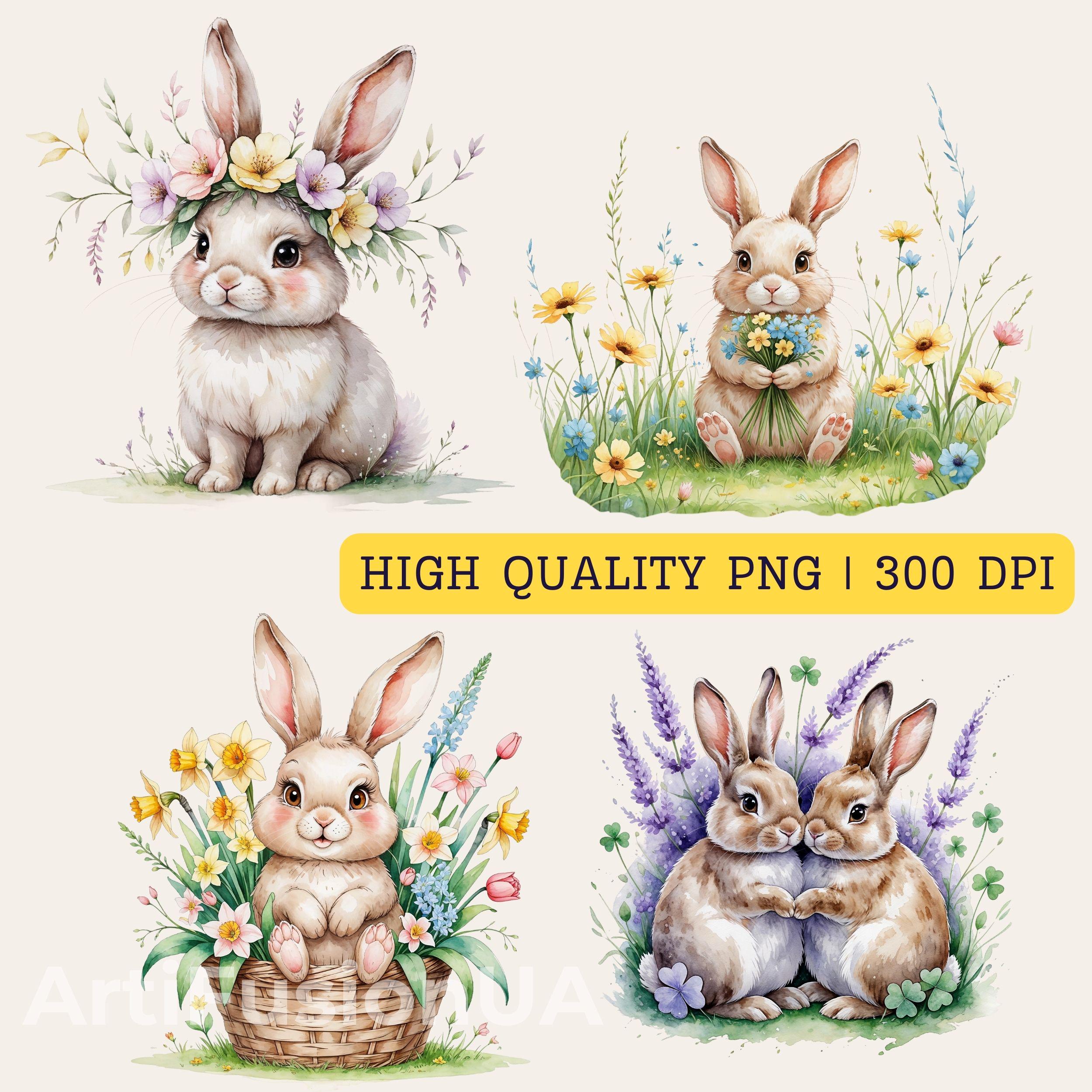 Floral Bunny Clipart: Spring Pastel Rabbit PNG (15 Files) - Etsy