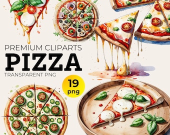 Watercolor Pizza Clipart Bundle: Margherita & Pepperoni PNG (Digital Download)