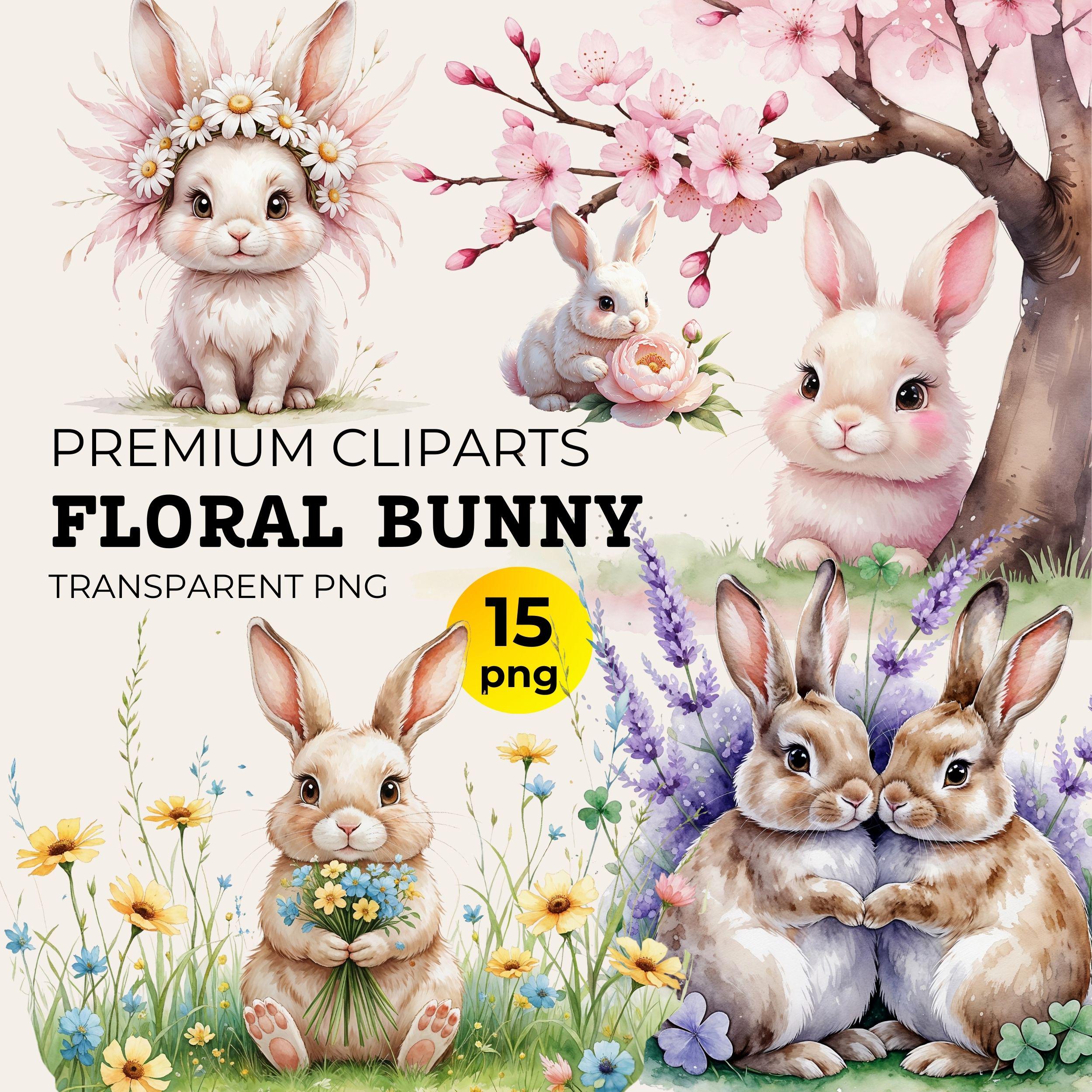 Floral Bunny Clipart: Spring Pastel Rabbit PNG (15 Files) - Etsy