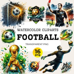 Watercolor Football Clipart, Kids Sport Clip Art Sports Equipment, Football Player Lover PNG For Craft & Scrapbooking, Ball Boots Trophy PNG