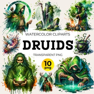 Watercolor Druid Clipart: Celtic Greenman Forest Art (PNG Digital Download)