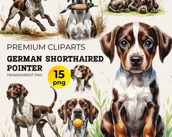 Watercolor German Shorthaired Pointer Clipart Bundle: Dog Lover PNG (Digital Download)