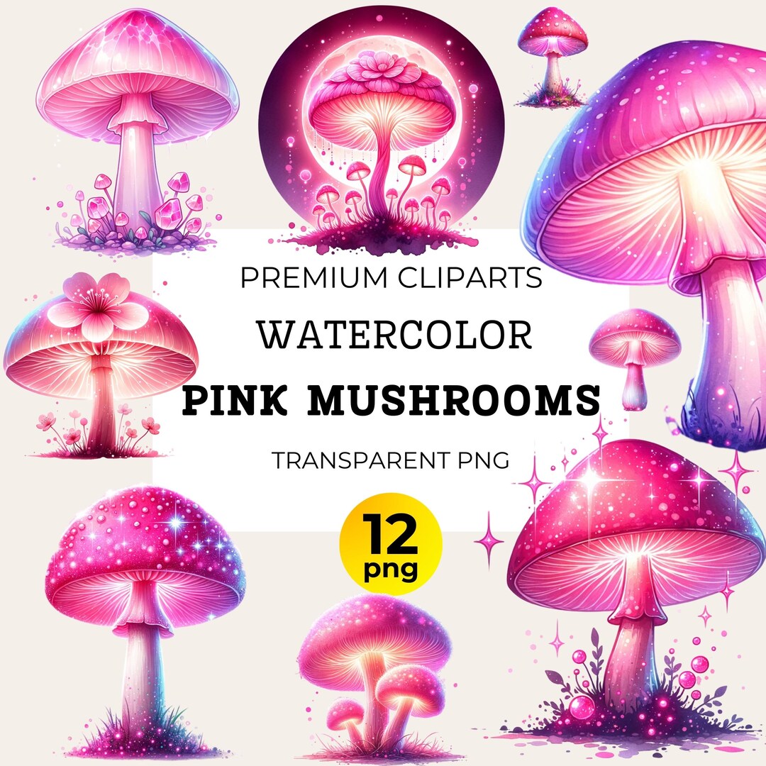 Pink Mushroom Clipart Set: Magical Forest PNG Graphics (commercial Use ...