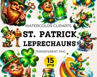 St Patricks Clipart, St Patrick's Graphic Leprechaun Clipart,Shamrocks Clipart,St. Patty Day Png, Cute Irish Clipart PNG for Craft&Sublimate