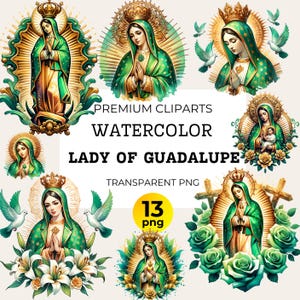Clipart PNG della Signora di Guadalupe, Clip art della Vergine Maria, Nuestra Señora de Guadalupe, Arte cattolica per sublimazione e artigianato di carta, Verde e oro