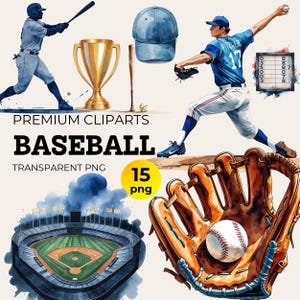 Watercolor Baseball Clipart Set: Scrapbook & Sublimate PNG (15 Files)