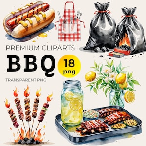 BBQ Grill Clipart Bundle, Aquarell Sommer Grill Png für Party Craft, Hamburger & Wurst Art, perfekt für BBQ Einladungen DIY-Projekte