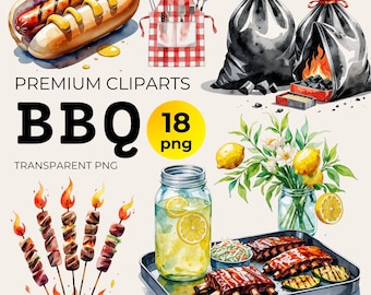 Watercolor BBQ Grill Clipart Bundle: Summer Party PNG (Digital Download)