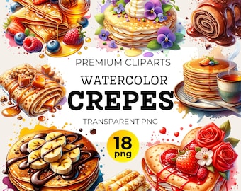 Crepe Clipart: 18 Watercolor Crepe PNG Graphics (Digital Download)