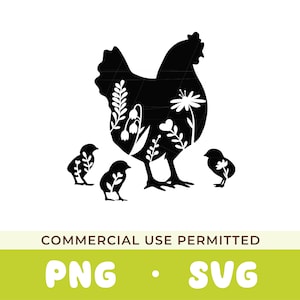 Floral Chicken SVG | Flower Chicken SVG cut file | Floral Animal | Wildflower Chicken | Chicken silhouette svg png | Hen and chicks svg