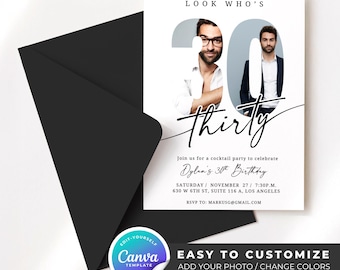 30th Birthday Invitation Template, 30th invite, 30th birthday invitation with photo, printable 30th birthday invite, Digital Invite - B30