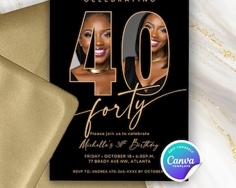 40th Birthday Invitation Template, 40th invite, 40th birthday invitation with photo, printable 40th birthday invite, Digital Invite - B40