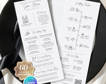 Wedding Timeline Card, Wedding Itinerary Template, Editable Wedding Day Program, Infographic Wedding Program Template - Digital Download