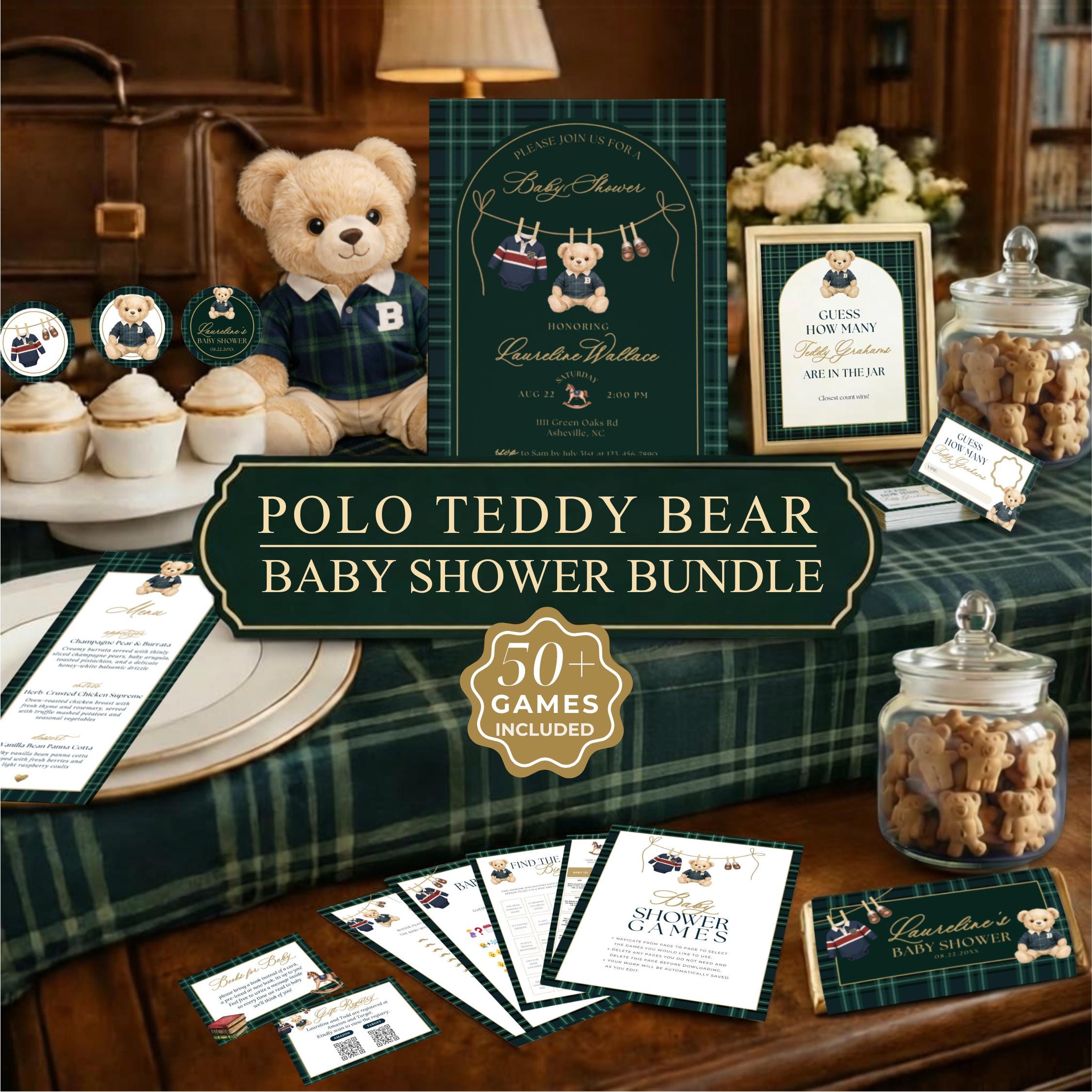 Polo Teddy Bear Baby Shower Bundle, Preppy Tartan Plaid, Vintage ...