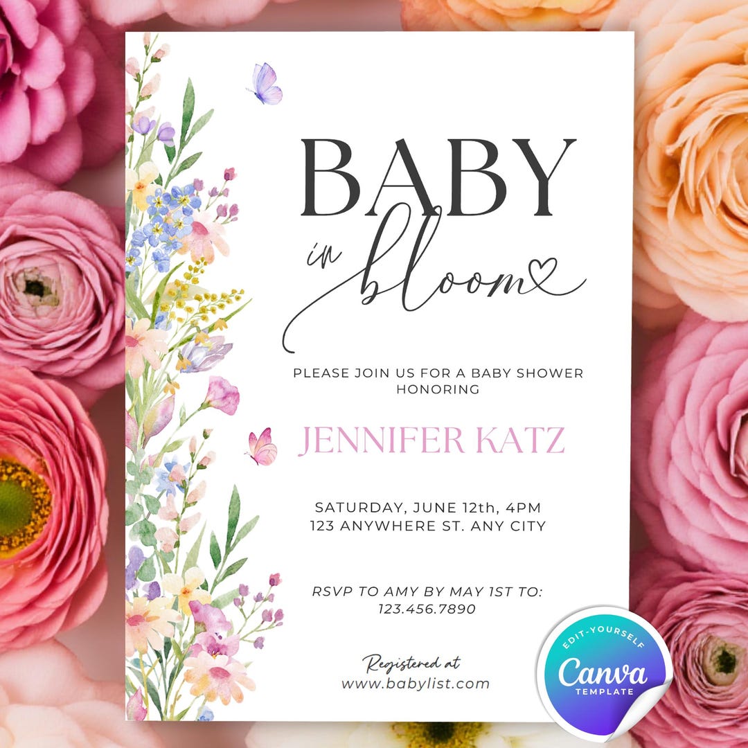 Baby in Bloom Invitation Set, Flower Baby Shower Invitation, Wildflower ...