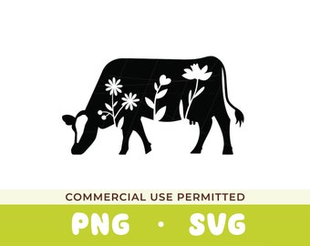 Floral Cow SVG png | Cow Silhouette SVG file | Floral Animal | Wildflower Cow Clipart | Cow flowers svg | Farmhouse wall art | Farm Animal