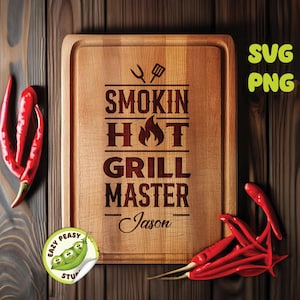 Smokin Hot Grill Master SVG / BBQ SVG / Barbacoa SVG / Papá SVG / Tabla de cortar / Grabado / Parrilla SVG PNG / Día del padre SVG / Barbacoa SVG