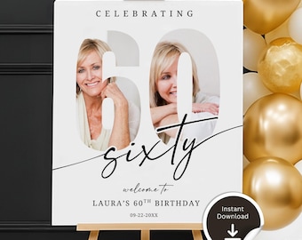 60th Birthday Welcome Sign • 60th Birthday Poster • Editable Canva Template • (Digital Download) BS60