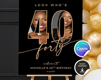 40th Birthday Welcome Sign Birthday Party Poster Board 40th Birthday Welcome Poster 40th Birthday Sign Birthday Welcome Board, CANVA- BS40