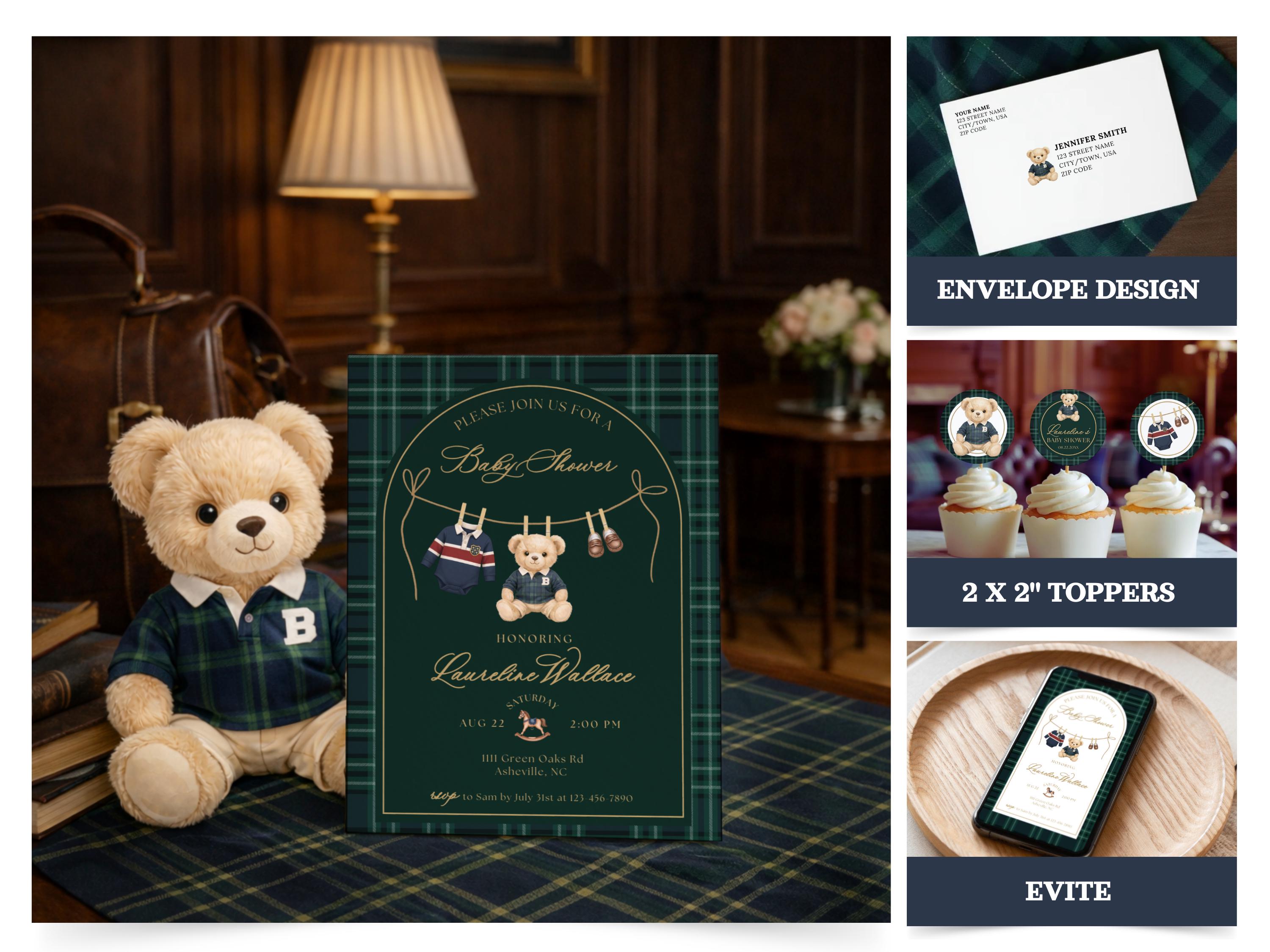 Polo Teddy Bear Baby Shower Bundle, Preppy Tartan Plaid, Vintage ...