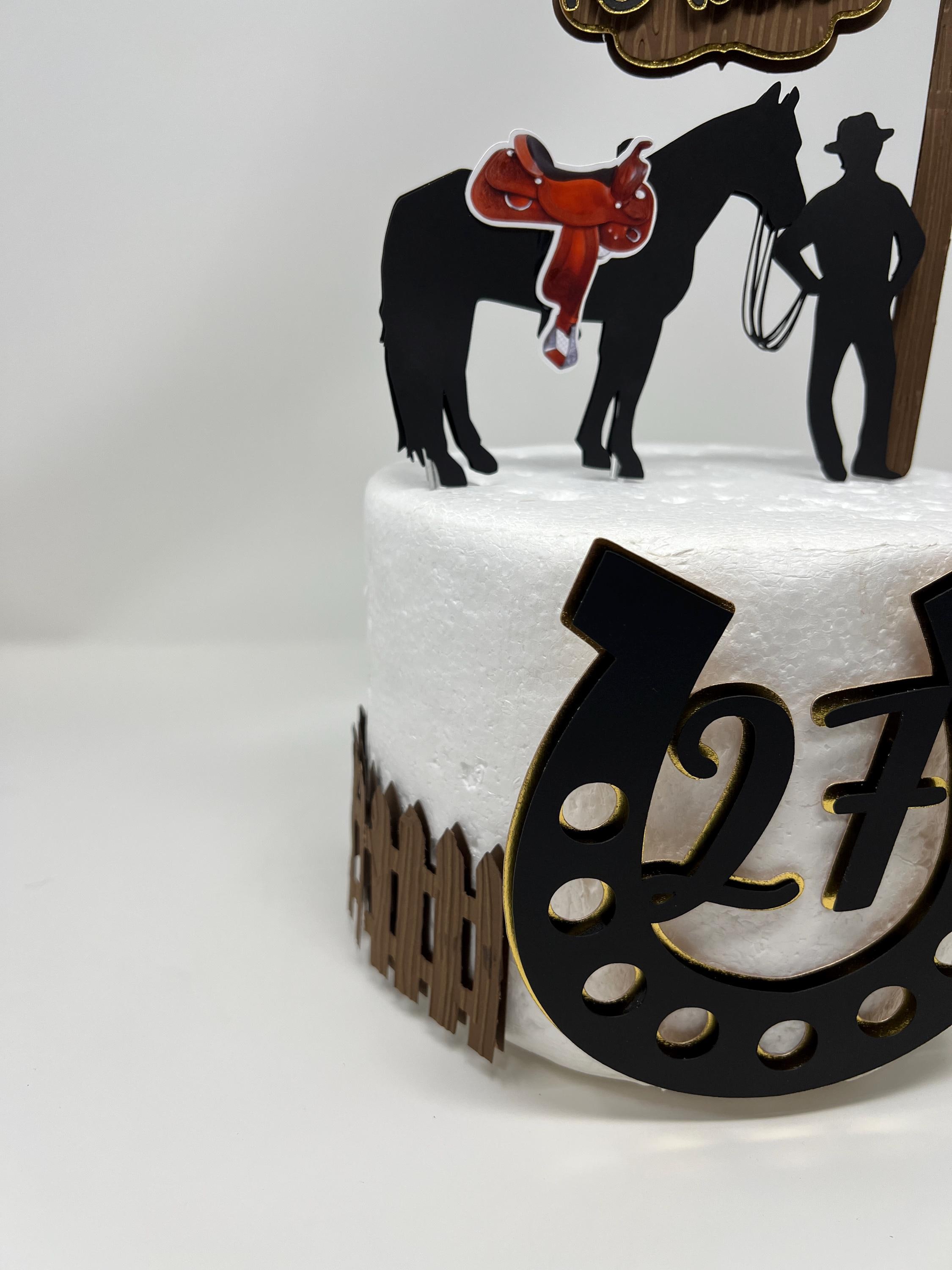 Cowboy Birthday Cake Topper: 3D Rodeo Theme, Gold Foil Details - Etsy