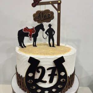 Topper per torta da cowboy, topper per torta da rodeo, topper per torta rustico, topper per torta western, compleanno da cowboy, torta di compleanno country