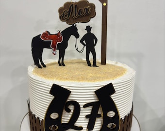 Cowboy Birthday Cake Topper: 3D Rodeo Theme, Gold Foil Details
