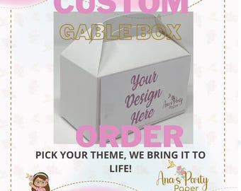 Custom Gable box ANY THEME, gable box 1st birthday, Favor party box, Goodie bags, baby shower Party
