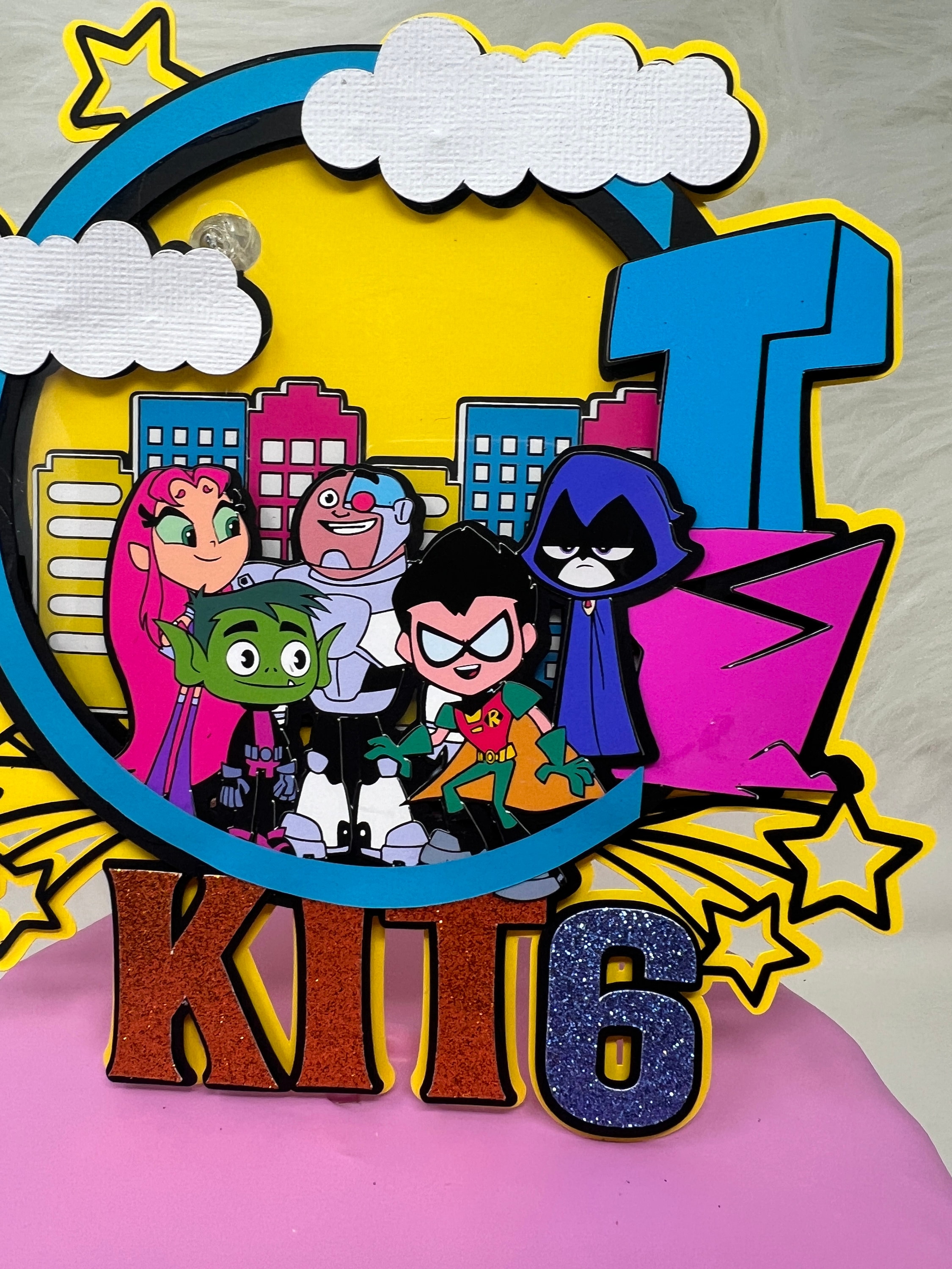 Teen Titans Birthday Cake Topper: Personalized Shaker with LED Lights