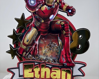 Personalized Iron Man Birthday Cake Topper with LED