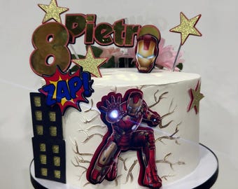 Adorno para tarta de Iron Man, decoración para fiesta de los Vengadores