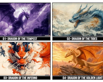 Dragon Pro Gaming Mat Collection | Mystical Realms PRO | Fantasy Playmat for TCG & Card Games, 4 designs | Stitched Edges + Flannelette Bag.