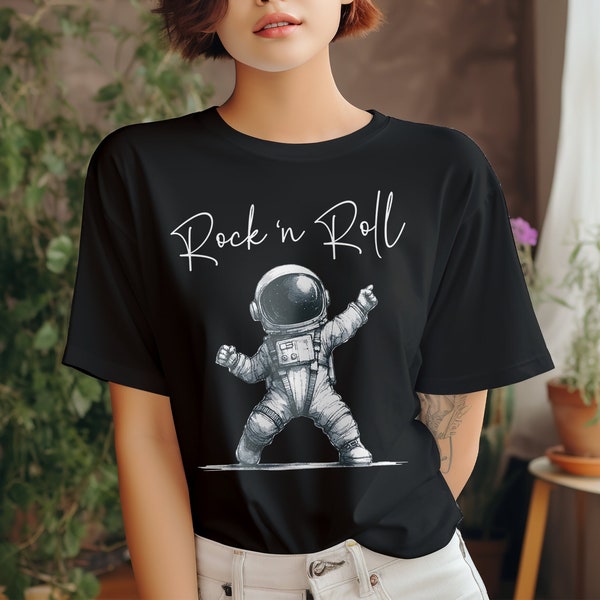 Organic Rock and Roll Dancing Astronaut T-Shirt - Cotton Unisex Tee - Fun Casual Wear - Unique Gift for Music Lovers - Cool Birthday Present