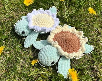 Crochet turtles, crochet sunflower turtle, crochet daisy turtle, cupcake turtle amigurumi handmade plushie