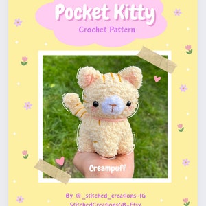 Crochet Pocket Kitty pattern, amigurumi tutorial PDF crochet pattern in English, US terms, mini fluffy cat plushie, crochet cat pattern image 3