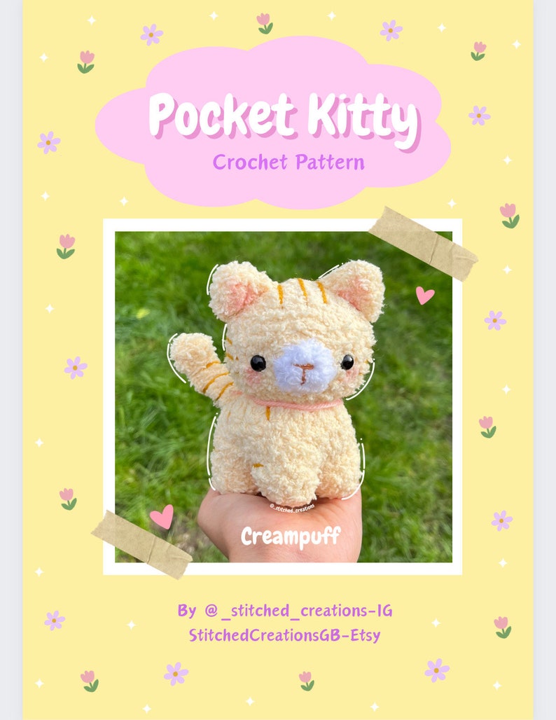 Crochet Pocket Kitty pattern, amigurumi tutorial PDF crochet pattern in English, US terms, mini fluffy cat plushie, crochet cat pattern image 3
