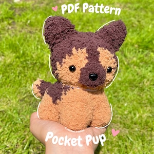 Pocket Pup Häkelanleitung, Deutscher Schäferhund Häkelanleitung, Amigurumi Tutorial PDF Häkelanleitung