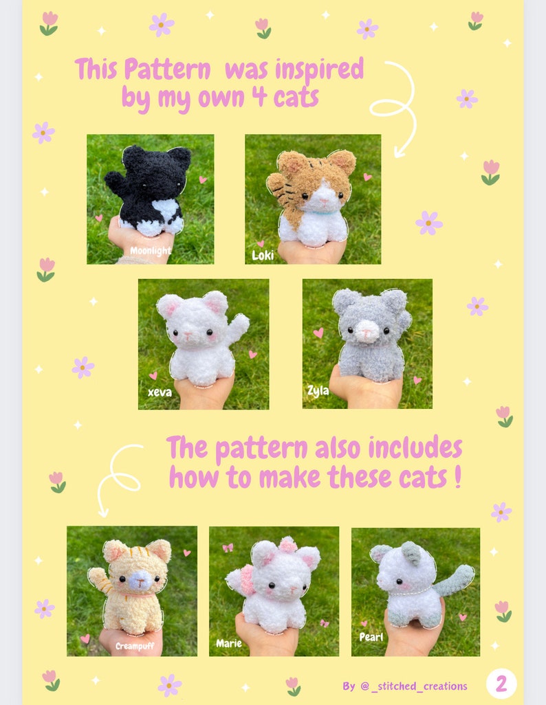 Crochet Pocket Kitty pattern, amigurumi tutorial PDF crochet pattern in English, US terms, mini fluffy cat plushie, crochet cat pattern image 4