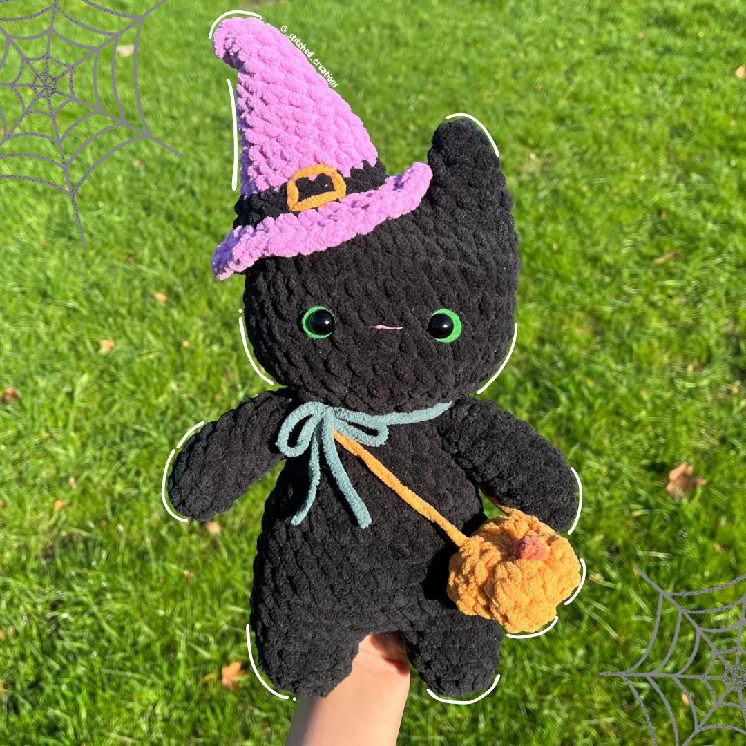 Crochet Halloween Cat Plushie Witch Cat Plush Handmade Amigurumi