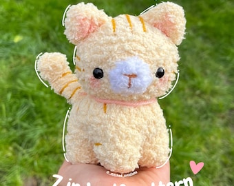 Crochet Pocket Kitty pattern, amigurumi tutorial PDF crochet pattern in English, US terms, mini fluffy cat plushie, crochet cat pattern