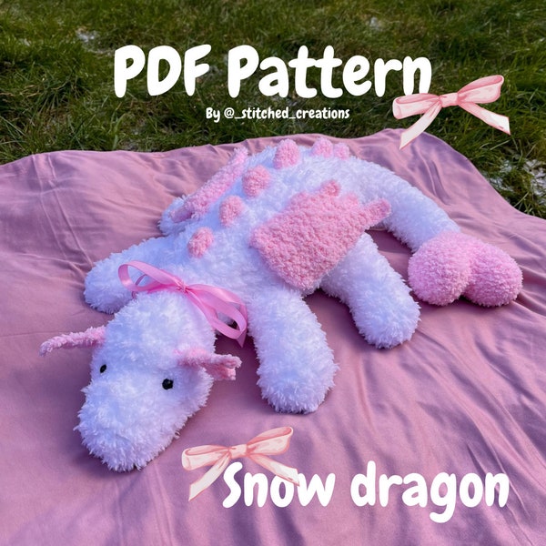Patrón crochet Snow Dragon Jellycat, Amigurumi tutorial PDF patrón de crochet en inglés, términos estadounidenses, patrón de peluche de dragón, crochet Jellycat