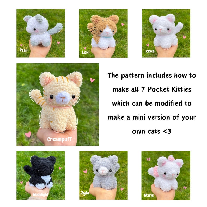 Crochet Pocket Kitty pattern, amigurumi tutorial PDF crochet pattern in English, US terms, mini fluffy cat plushie, crochet cat pattern image 2